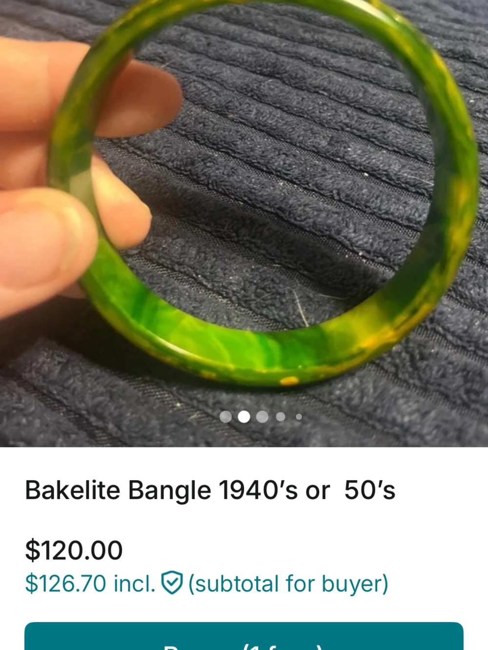Green & Yellow Marbled Bakelite Bangle Bracelet for Women